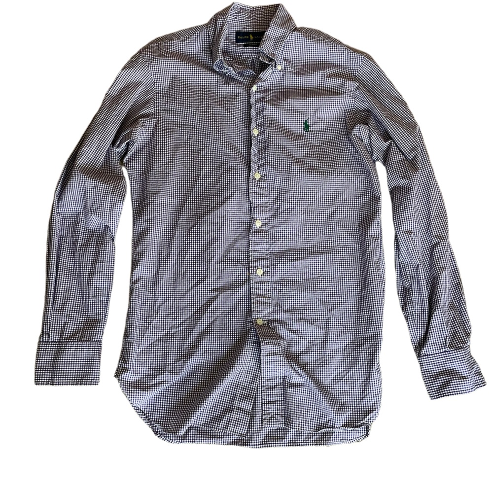 Mens Purple Check Button Down Polo